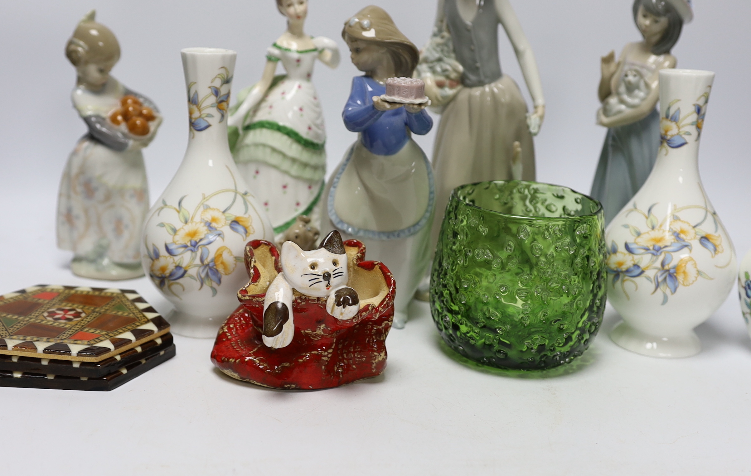 A quantity of various ceramics, glass and collectables including Aynsley, Doulton, Lladro, Nao etc, largest 24cm high
